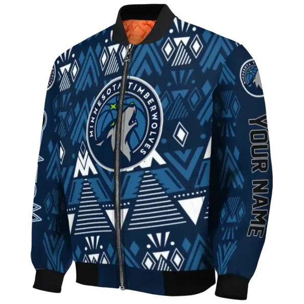 customized minnesota timberwolves pyramid shapes midnight blue bomber jacket best selling