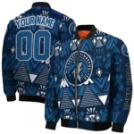 customized minnesota timberwolves pyramid shapes midnight blue bomber jacket best selling