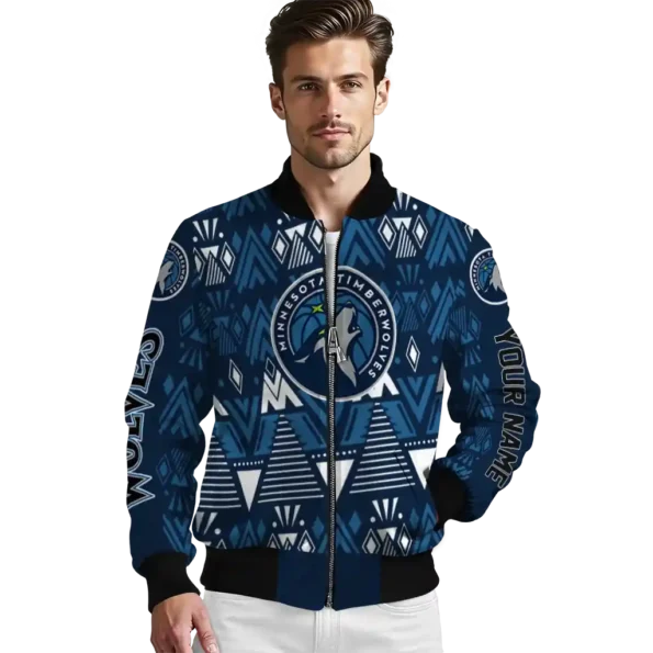 customized minnesota timberwolves pyramid shapes midnight blue bomber jacket high quality