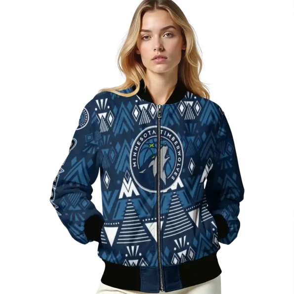 customized minnesota timberwolves pyramid shapes midnight blue bomber jacket latest model
