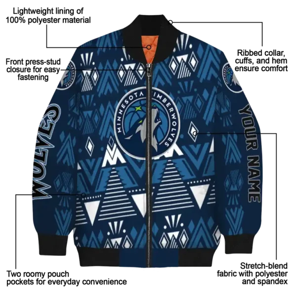 customized minnesota timberwolves pyramid shapes midnight blue bomber jacket new arrival