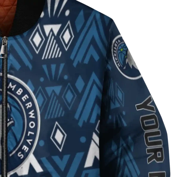 customized minnesota timberwolves pyramid shapes midnight blue bomber jacket premium grade