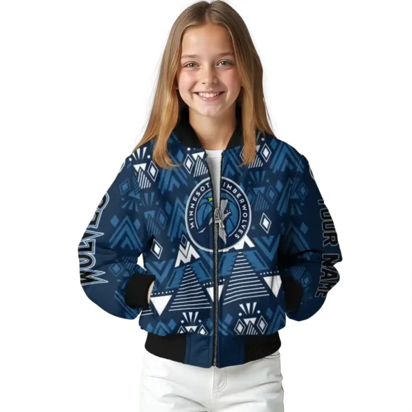 customized minnesota timberwolves pyramid shapes midnight blue bomber jacket top rated