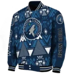customized minnesota timberwolves pyramid shapes midnight blue varsity jacket best selling.webp