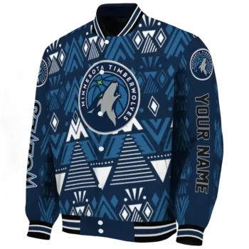 customized minnesota timberwolves pyramid shapes midnight blue varsity jacket best selling.webp