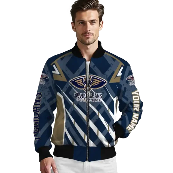 customized new orleans pelicans chevron angles navy bomber jacket high quality
