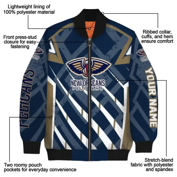 customized new orleans pelicans chevron angles navy bomber jacket new arrival