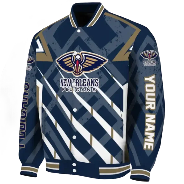customized new orleans pelicans chevron angles navy varsity jacket best selling.webp