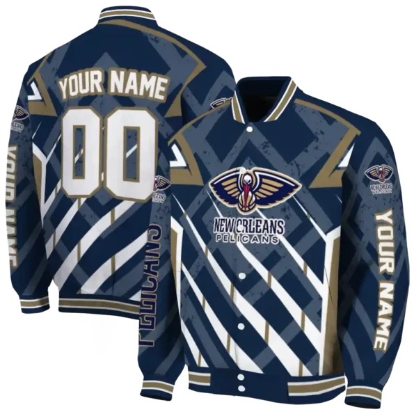 customized new orleans pelicans chevron angles navy varsity jacket fashion forward.webp