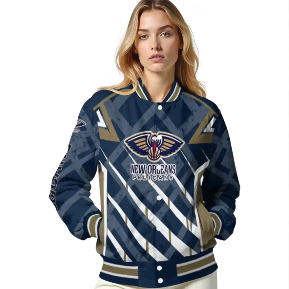 customized new orleans pelicans chevron angles navy varsity jacket latest model.webp