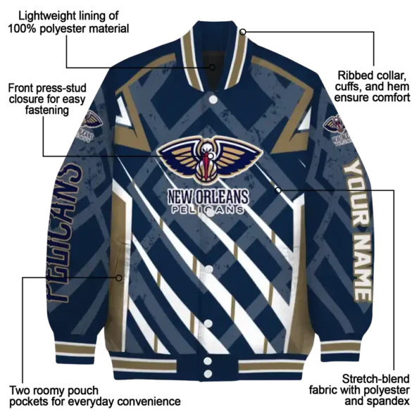 customized new orleans pelicans chevron angles navy varsity jacket new arrival.webp