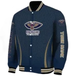 customized new orleans pelicans chevron arrow navy varsity jacket best selling.webp