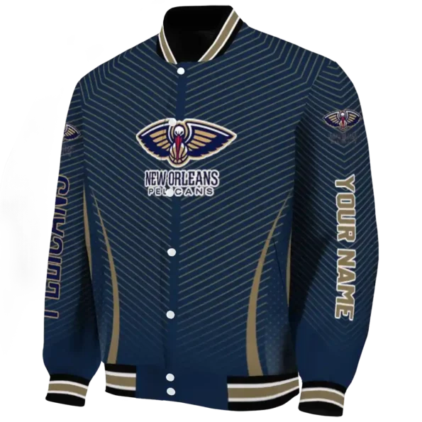 customized new orleans pelicans chevron arrow navy varsity jacket best selling.webp