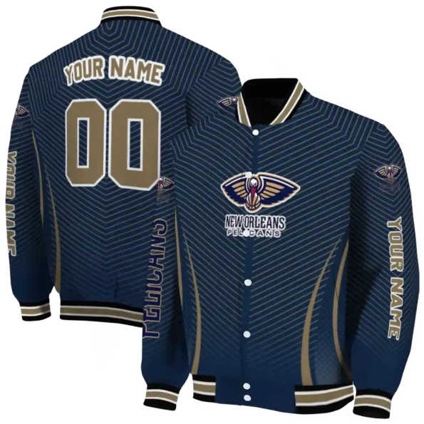 customized new orleans pelicans chevron arrow navy varsity jacket fashion forward.webp