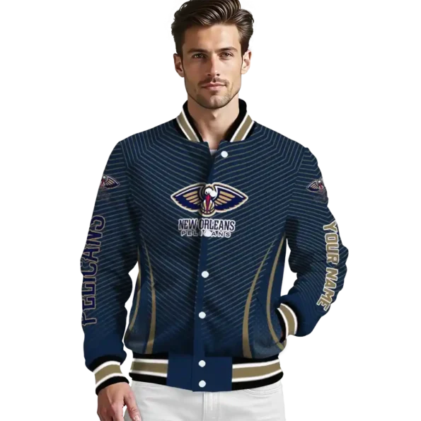 customized new orleans pelicans chevron arrow navy varsity jacket high quality.webp