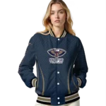 customized new orleans pelicans chevron arrow navy varsity jacket best selling.webp