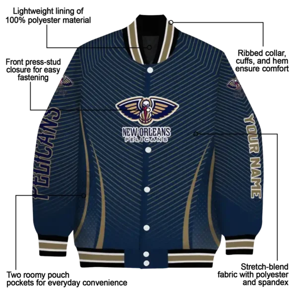 customized new orleans pelicans chevron arrow navy varsity jacket new arrival.webp