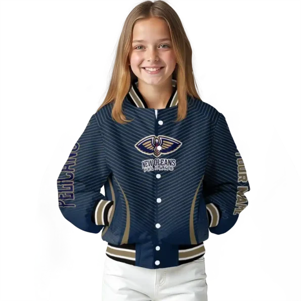 customized new orleans pelicans chevron arrow navy varsity jacket top rated.webp