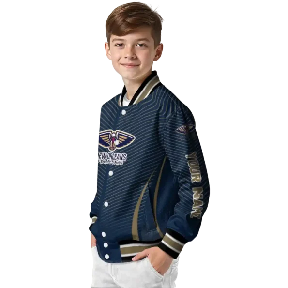customized new orleans pelicans chevron arrow navy varsity jacket trendy.webp