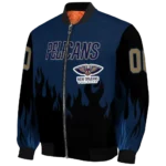 customized new orleans pelicans flame border navy black bomber jacket best selling
