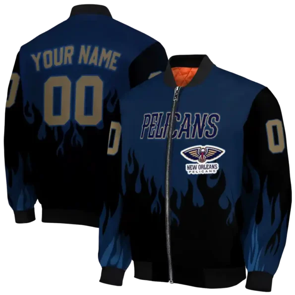 customized new orleans pelicans flame border navy black bomber jacket fashion forward