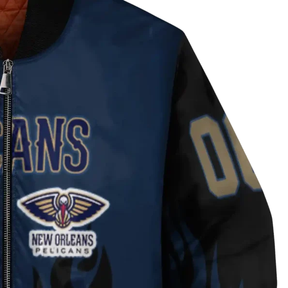 customized new orleans pelicans flame border navy black bomber jacket premium grade