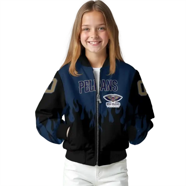 customized new orleans pelicans flame border navy black bomber jacket top rated