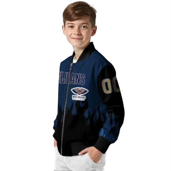 customized new orleans pelicans flame border navy black bomber jacket trendy