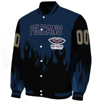 customized new orleans pelicans flame border navy black varsity jacket best selling.webp