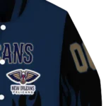 customized new orleans pelicans flame border navy black varsity jacket best selling.webp