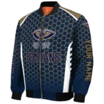 customized new orleans pelicans hexagon grid navy bomber jacket best selling