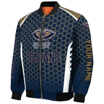 customized new orleans pelicans hexagon grid navy bomber jacket best selling