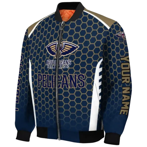 customized new orleans pelicans hexagon grid navy bomber jacket best selling