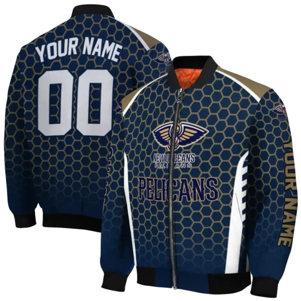 customized new orleans pelicans hexagon grid navy bomber jacket fashion forward