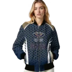 customized new orleans pelicans hexagon grid navy bomber jacket best selling