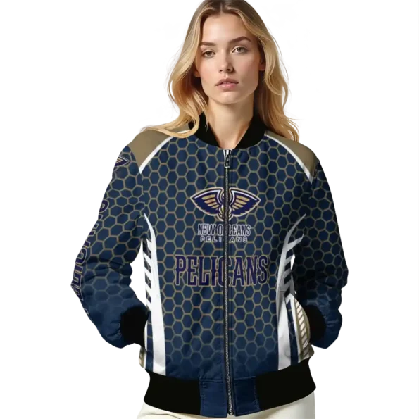 customized new orleans pelicans hexagon grid navy bomber jacket latest model
