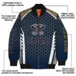 customized new orleans pelicans hexagon grid navy bomber jacket best selling