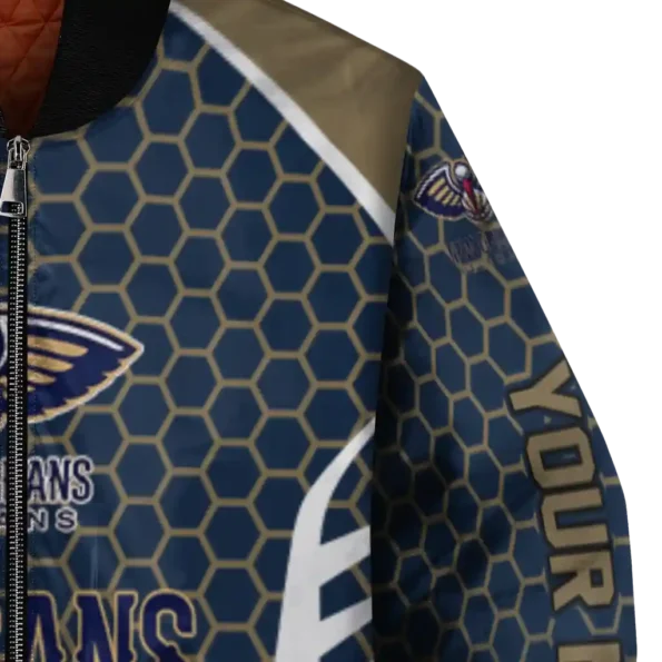 customized new orleans pelicans hexagon grid navy bomber jacket premium grade
