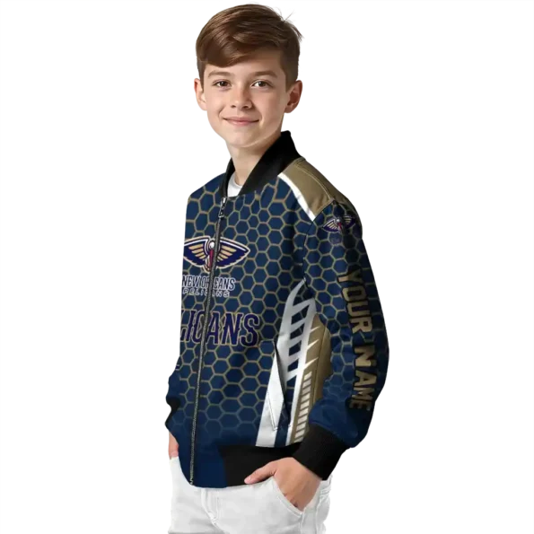 customized new orleans pelicans hexagon grid navy bomber jacket trendy