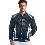 customized new orleans pelicans hexagon grid navy varsity jacket best selling.webp