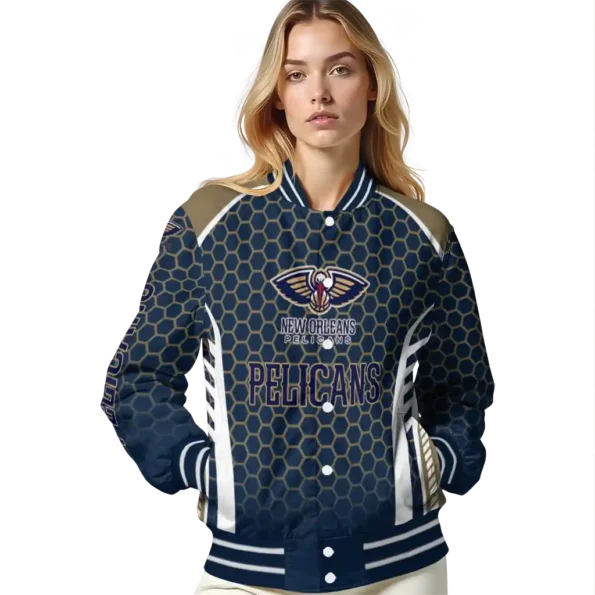 customized new orleans pelicans hexagon grid navy varsity jacket latest model.webp