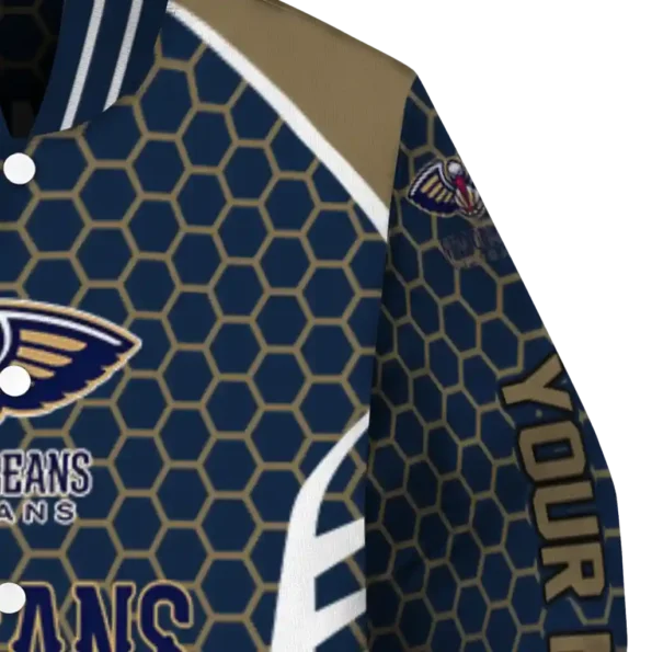 customized new orleans pelicans hexagon grid navy varsity jacket premium grade.webp