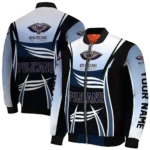 customized new orleans pelicans mesh effect navy black bomber jacket best selling