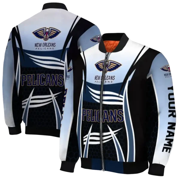 customized new orleans pelicans mesh effect navy black bomber jacket fashion forward