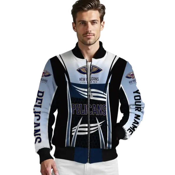 customized new orleans pelicans mesh effect navy black bomber jacket high quality