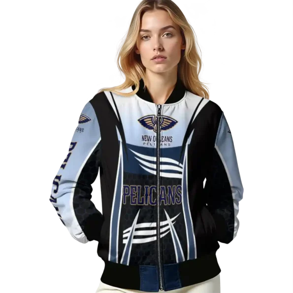 customized new orleans pelicans mesh effect navy black bomber jacket latest model