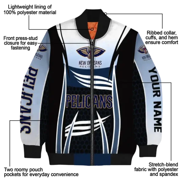 customized new orleans pelicans mesh effect navy black bomber jacket new arrival