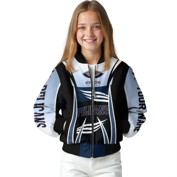 customized new orleans pelicans mesh effect navy black bomber jacket top rated
