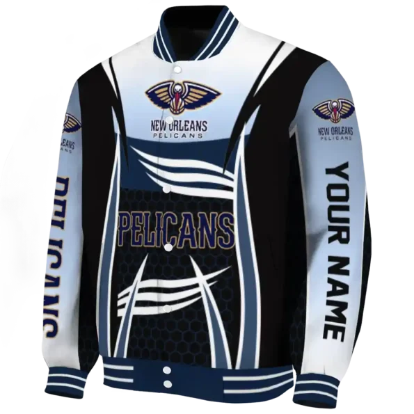 customized new orleans pelicans mesh effect navy black varsity jacket best selling.webp