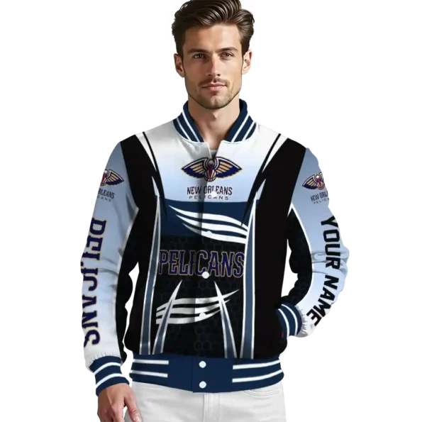 customized new orleans pelicans mesh effect navy black varsity jacket high quality.webp